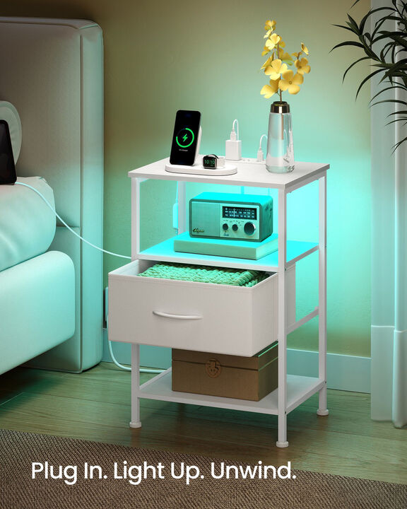 Smart Bedside Table with USB Charging and App Controlled LED Lights