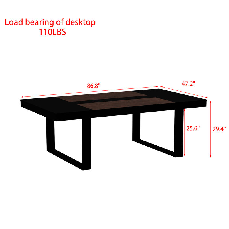 Black Walnut Wood 86.8 in. W Trestle Dining Table, Meeting Table Seat 10+