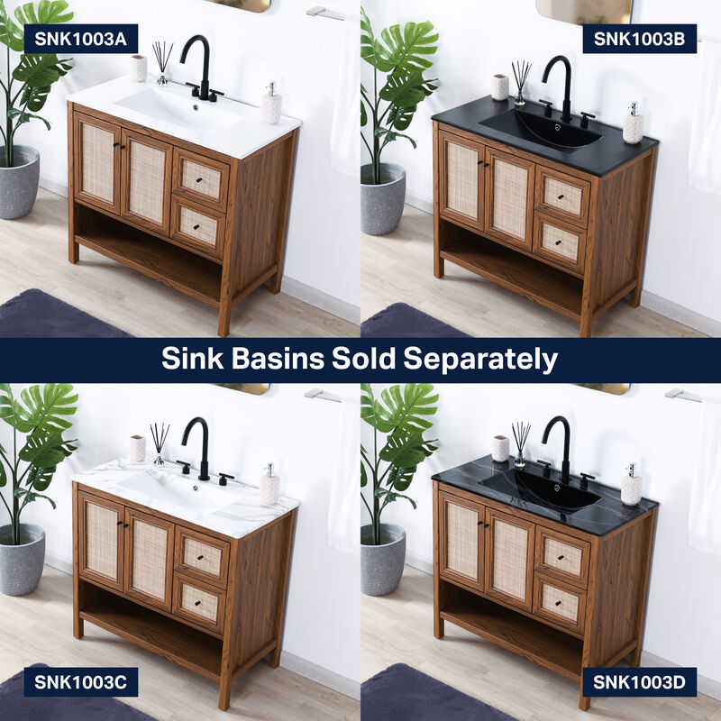 Jasper 36 in. W x 18 in. D x 33 in. H Rattan Modern Coastal 2-Shelf Bath Vanity Cabinet Only (Sink Basin Not Included)