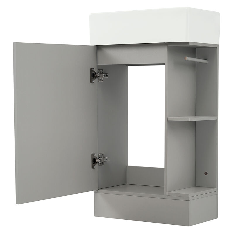 Whisen Modern Bathroom Vanity with Sink, Bathroom Vanity Cabinet with Two-tier Shelf - Gray