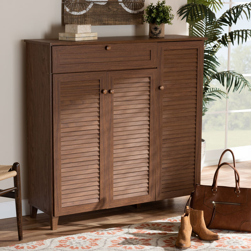 Baxton Studio Coolidge Modern 11 Shelf Wood Shoe Storage Cabinet With Drawer image number 7
