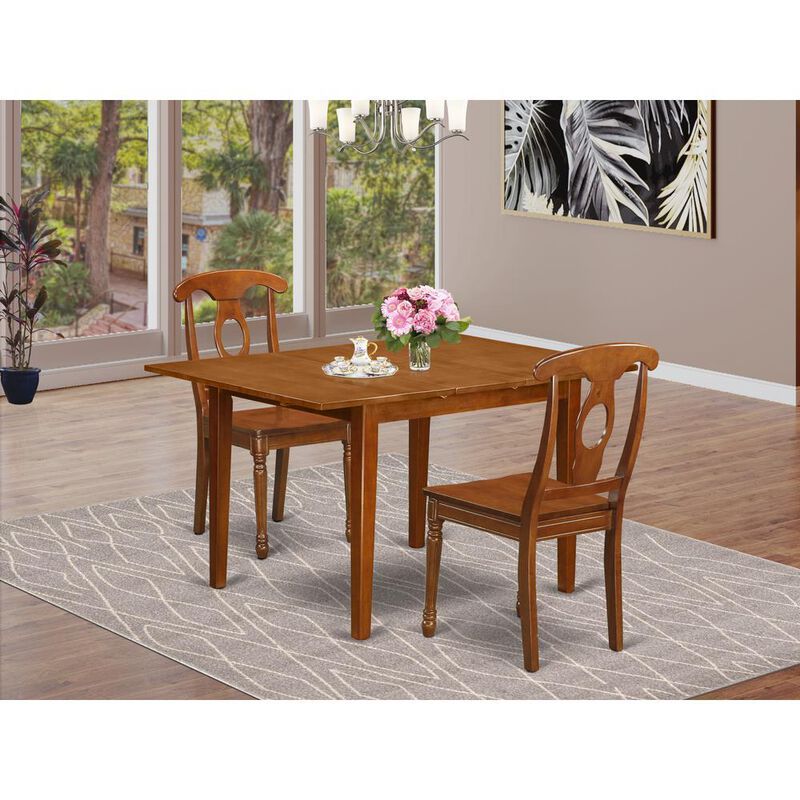 3 Pc set Milan with Leaf and 2 Wood dinette Chairs in Saddle Brown .
