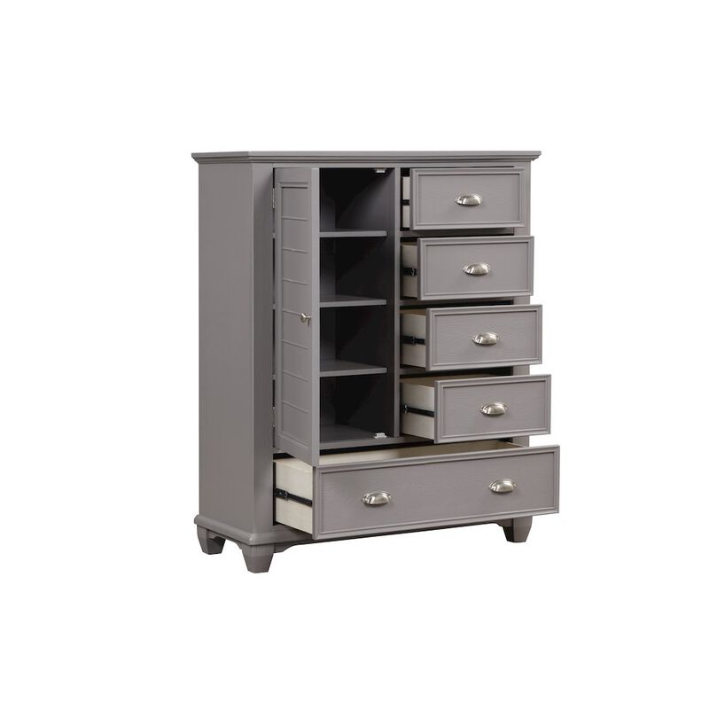 New Classic Furniture Jamestown Wood 5-Drawer Door Chest, Gray