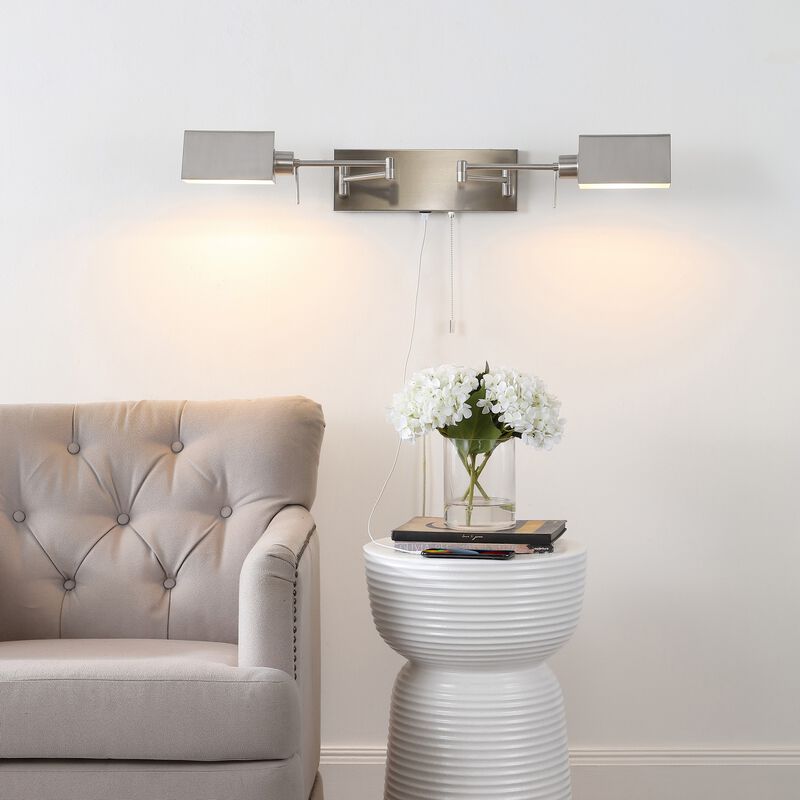 Arlo 54" 2-Light Farmhouse Industrial Double Swing Arm Iron LED Wall Sconce with Pull-Chain USB Charging Port
