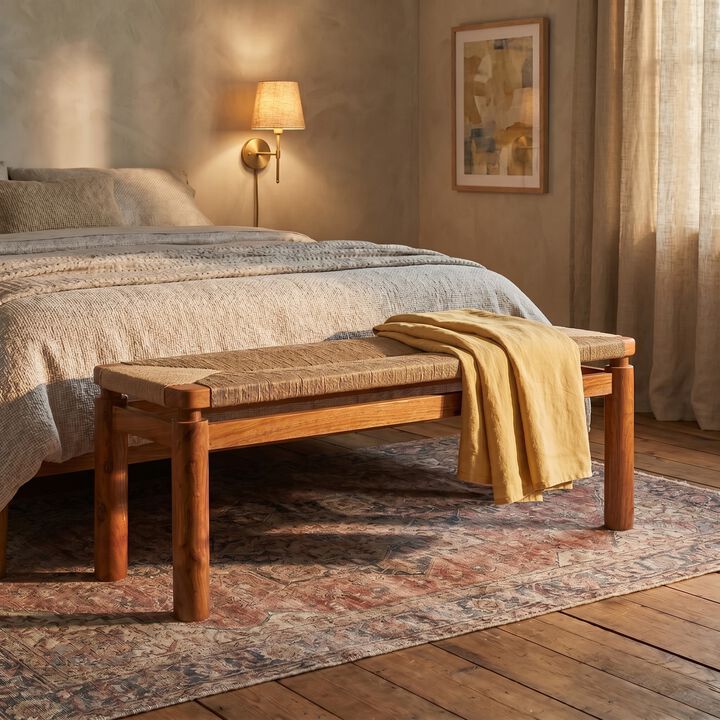 Acacia Wood and Jute Bench, Natural