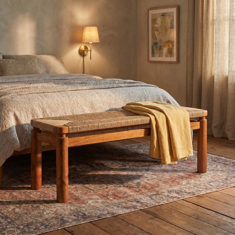 Acacia Wood and Jute Bench, Natural image number 1