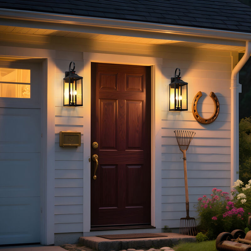24 in. Modern Farmhouse Black 3-Light Dimmable Outdoor Wall Lantern with Clear Glass Shade image number 8