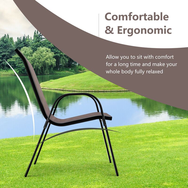 Set of 4 Stackable Patio Dining Chairs with Armrests and Breathable Fabric image number 6