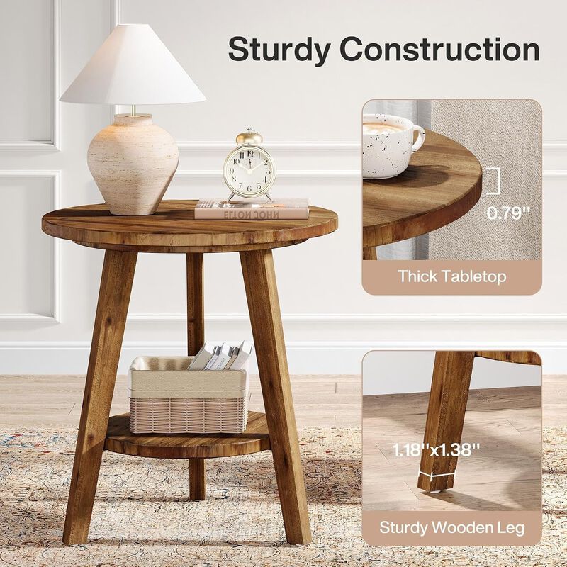 Solid Wood Round End Table image number 7