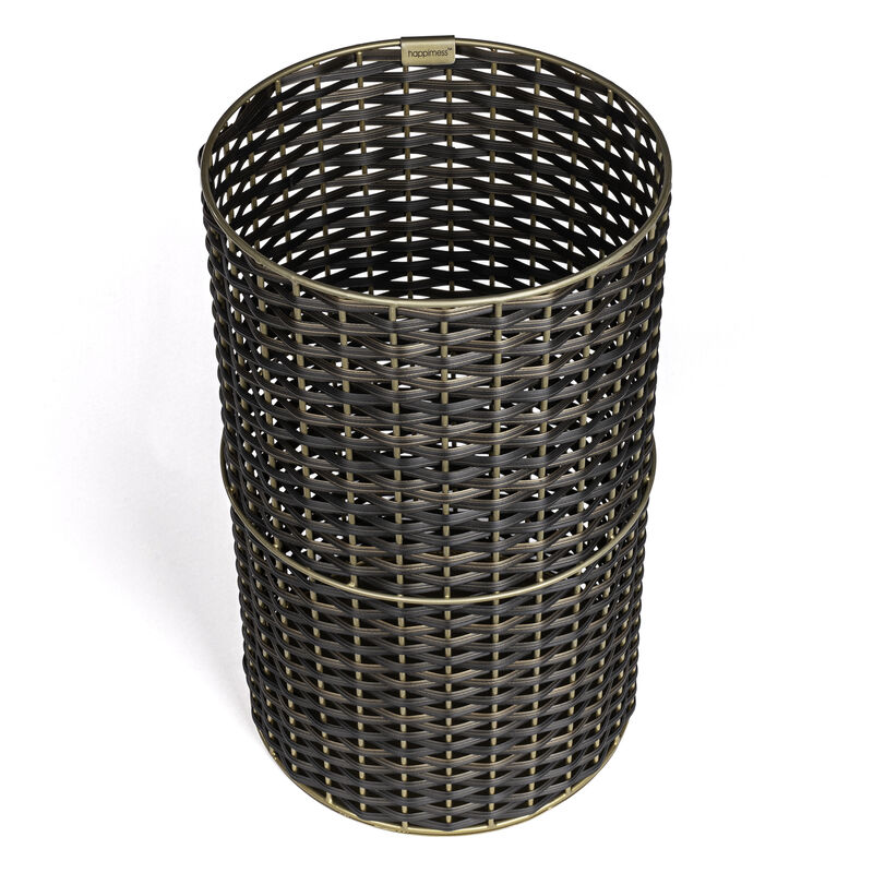 Cecil Modern Faux Wicker Cylinder Waste Basket