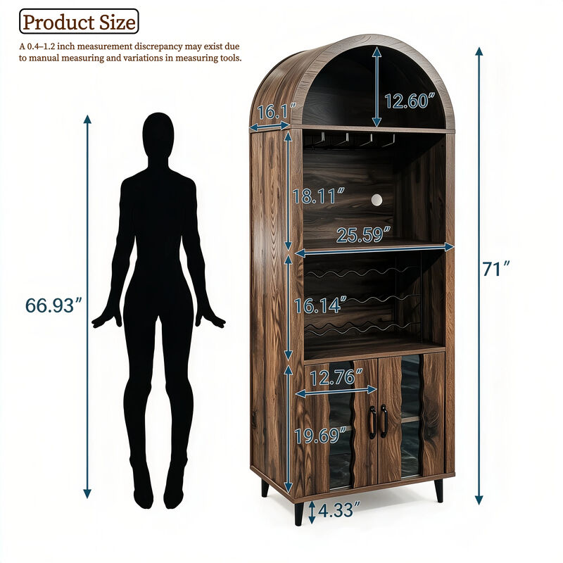 Farmhouse 71" Arched Wine Bar Display Cabinet image number 6