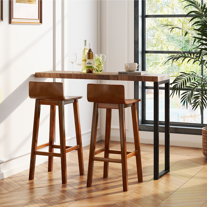 Set of 2 Wood Bar Stools with Solid Back and Seat – Counter Height Dining Chairs