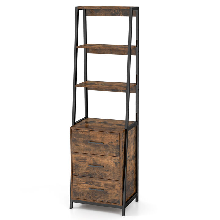 Multifunctional Tall Bookcase with Open Shelves and Storage Drawers