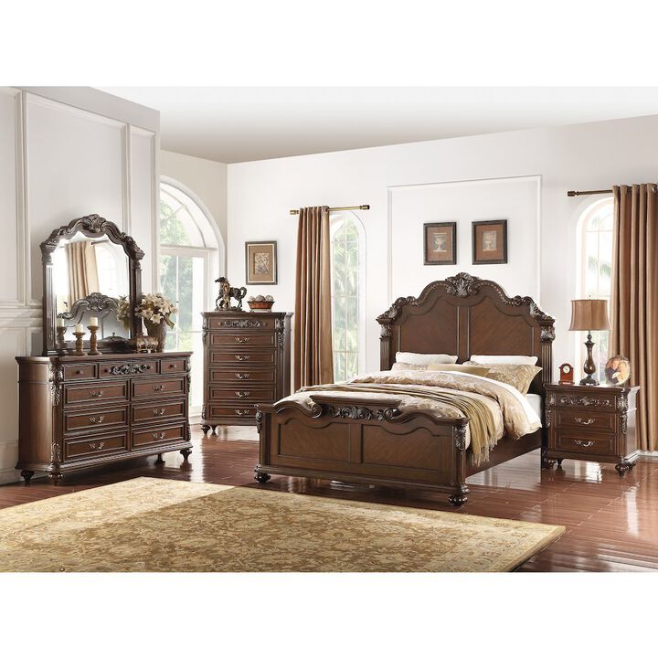 Simple Relax Queen Size Wooden Bed in Dark Cherry Finish