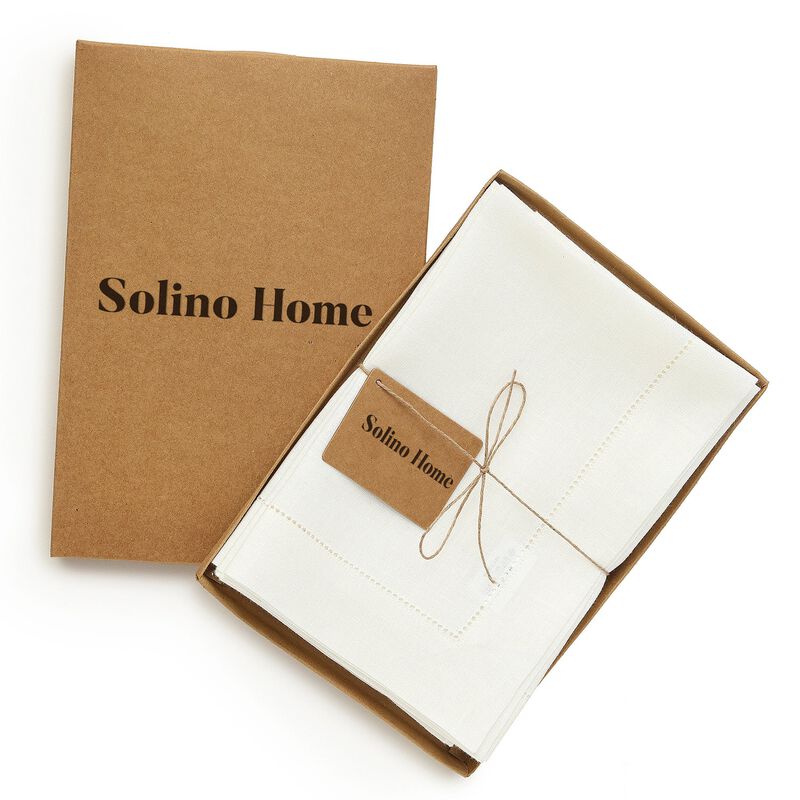 Solino Home 100% Pure Linen Dinner Napkins 20 x 20 Inch Set of 4 - Classic Hemstitch