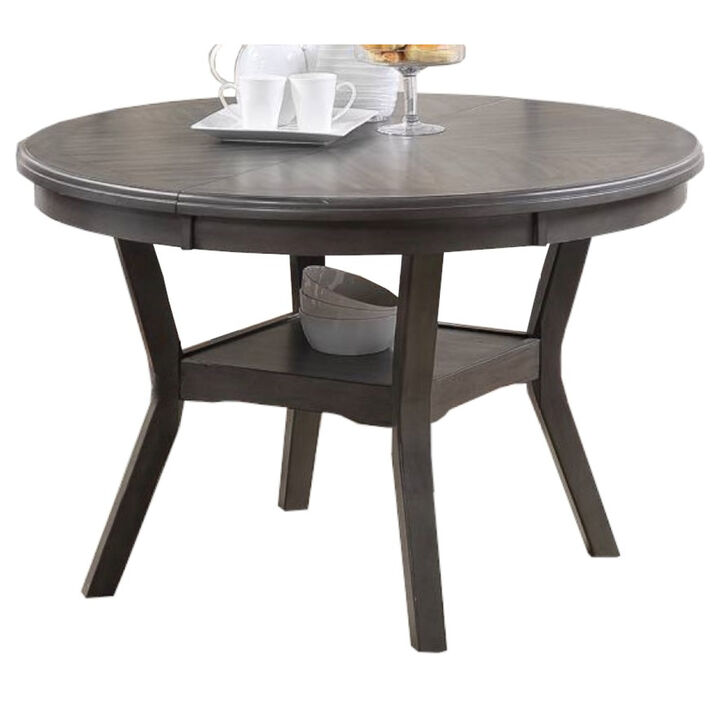 Dining Room Furniture Gray Rubber wood MDF Round Table 1pc Table w Shelf