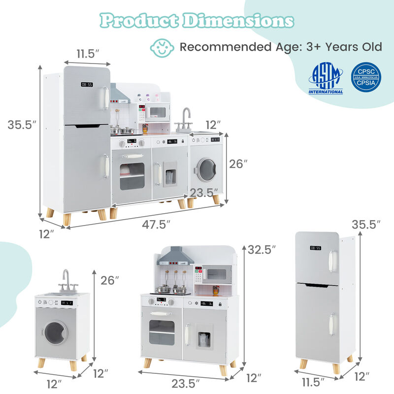 3-in-1 Kitchen Playset with Refrigerator and Washing Machine Fun Pretend Play Toy for Kids