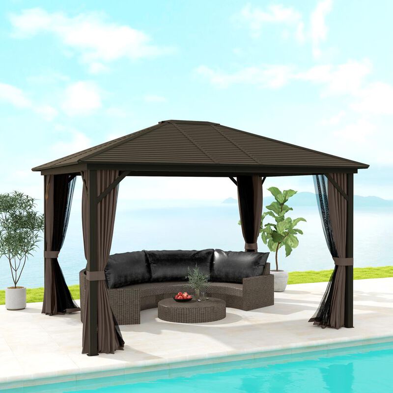 Hivvago 10x12 Patio Gazebo with Curtains, Netting & Metal Roof image number 1