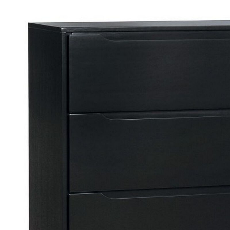 4 Drawer Wooden Chest With Round Tapered Legs, Black