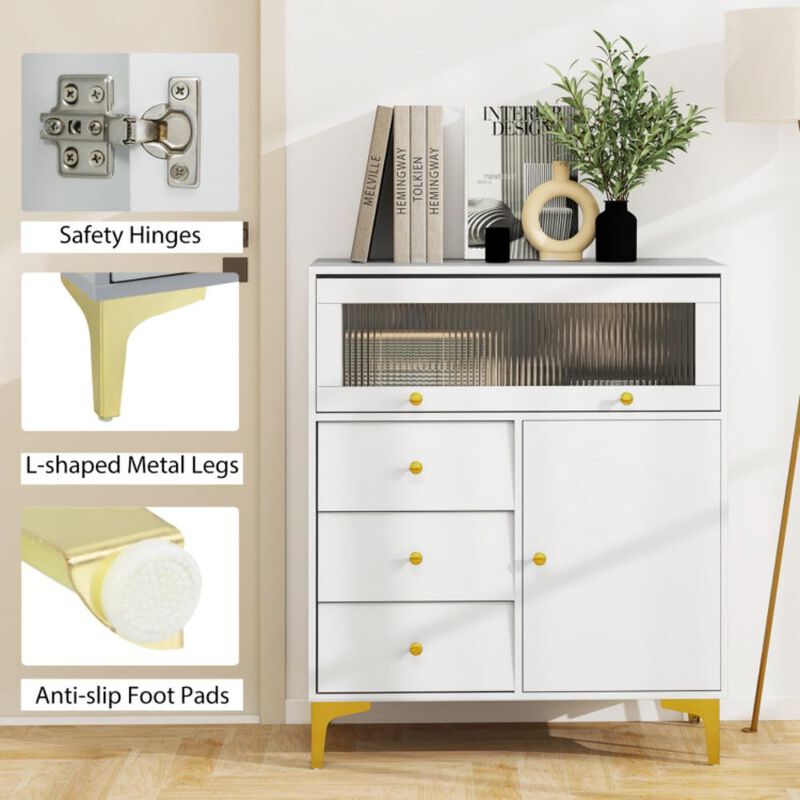 Hivvago Chest of Drawers with Flip Up Fluted Glass Door for Bedroom Kitchen