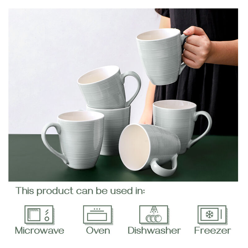 DOWAN 17 Oz Large Coffee Mug Set of 6 with Handle, Ceramic Mugs for Coffee Tea and Cocoa, Dishwasher Microwave Safe, Gray