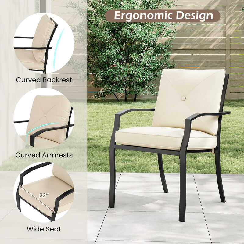 Set of 2 Outdoor Dining Chairs with Cushioned Seats and Rustproof Metal Frame