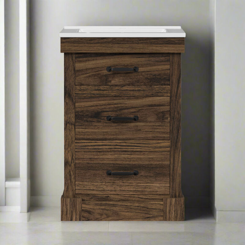 Donovan 24" Single Bathroom Vanity with Two Drawers, Walnut image number 6
