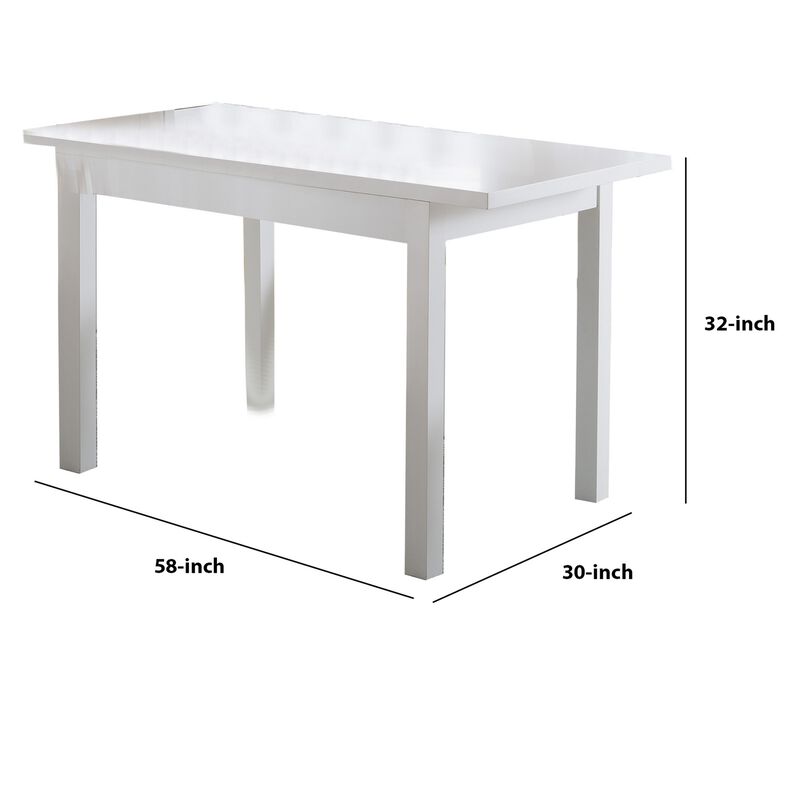 Rectangular Wooden Frame Dining Table with Straight Legs, Glossy White-Benzara