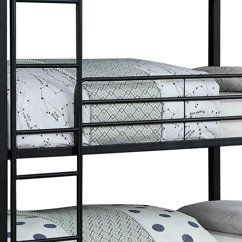 3 Tier Bunk Bed with Attached Ladders, Black-Benzara