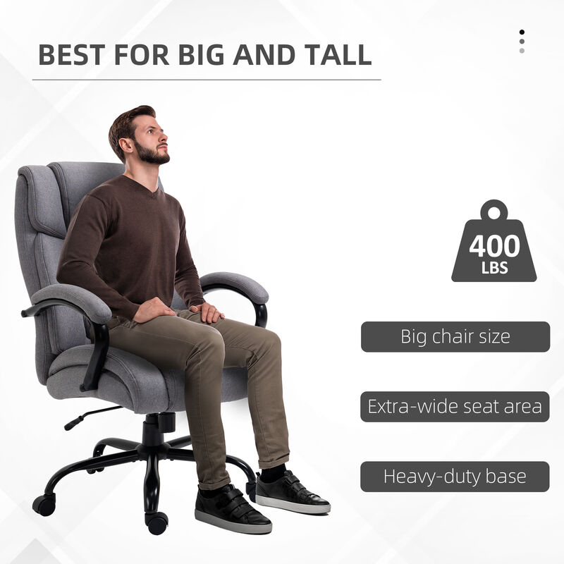 Vinsetto High Back Big and Tall Executive Office Chair 484lbs with Wide Seat, Computer Desk Chair with Linen Fabric, Adjustable Height, Swivel Wheels, Light Grey image number 5