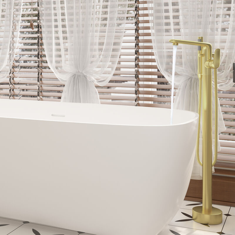 Mondawe Single-Handle Modern Floor Mount Freestanding Bathtub Faucet with Handheld Shower