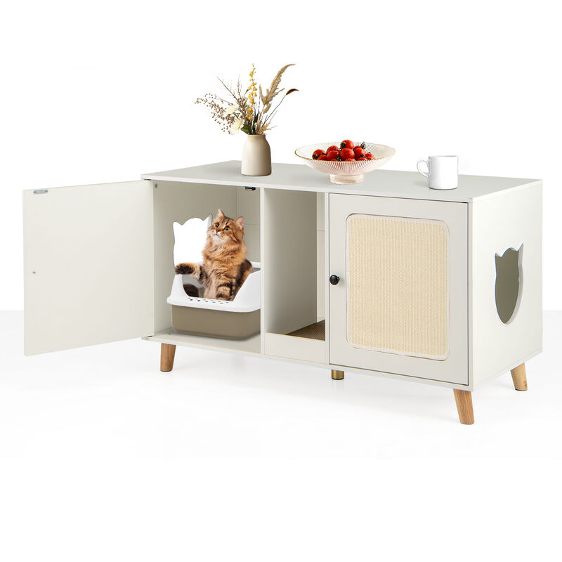 Hidden Cat Litter Box Enclosure with Double Rooms and Sisal Scratching Mats image number 3