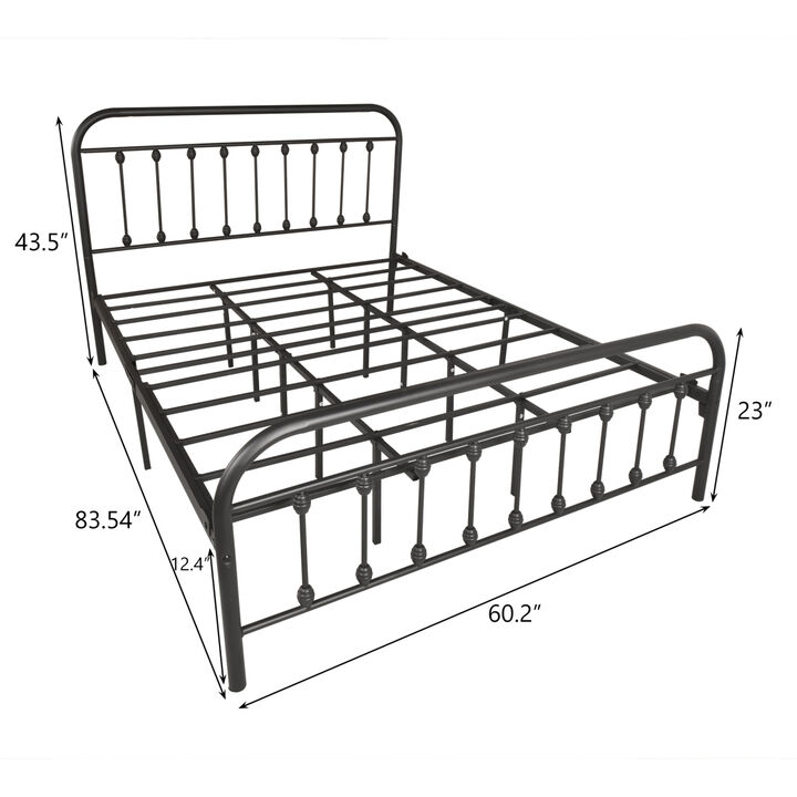 Metal Bed Frame Queen Size Platform No Box Spring Needed with Vintage Headboard and Footboard /Premium Steel Slat Support/Black