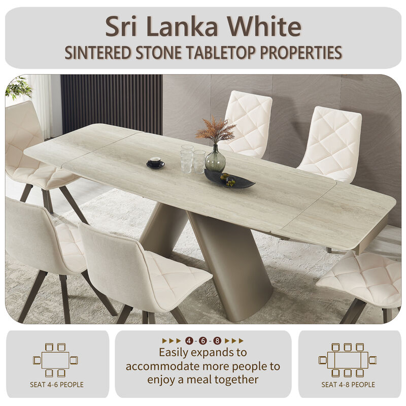 Retractable Imitation Sintered Stone Table,Heat Resistant Scratch proof Heavy Duty Carbon Steel Base for Home,Kitchen,Living Room image number 7
