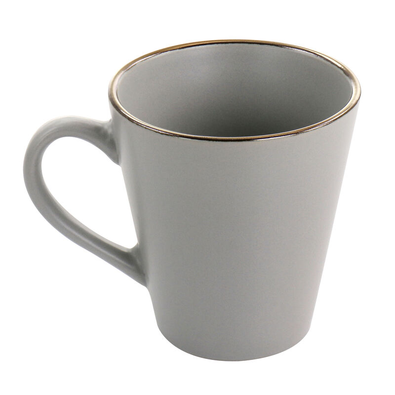 Elama Louis 16 Piece Stoneware Dinnerware Set in Matte Slate with Gold Rim