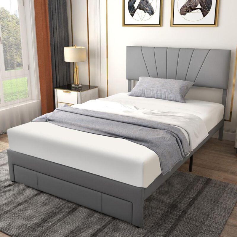 Hivvago Upholstered Bed Frame with Drawer and Adjustable Headboard