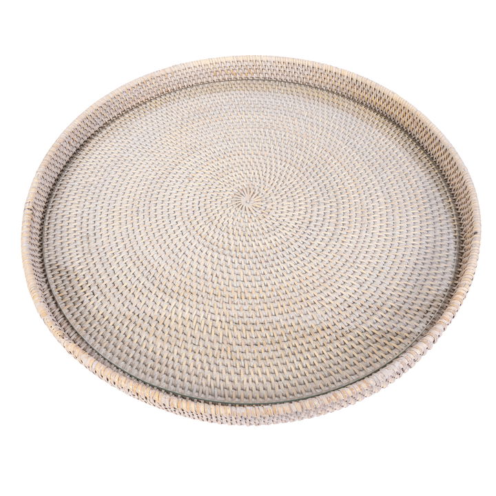 Saboga Home&trade; Round Serving-Ottoman Tray with Glass Insert