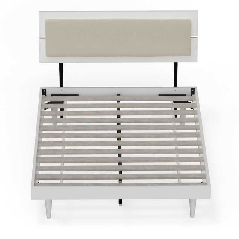 Comfort Pointe Benoni Full Wooden Bed with Taupe Cushion White