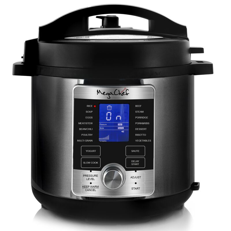 MegaChef 6 Quart Stainless Steel Electric Digital Pressure Cooker with Lid