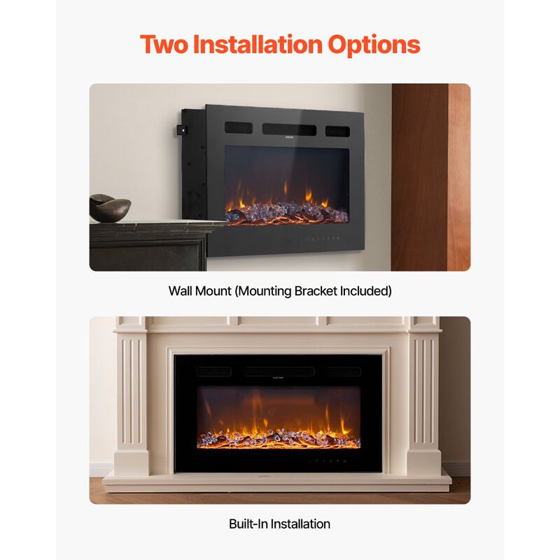 Electric Fireplace Wall Mounted 1500W with Adjustable Flame, Remote & Overheat Protection-Black image number 3