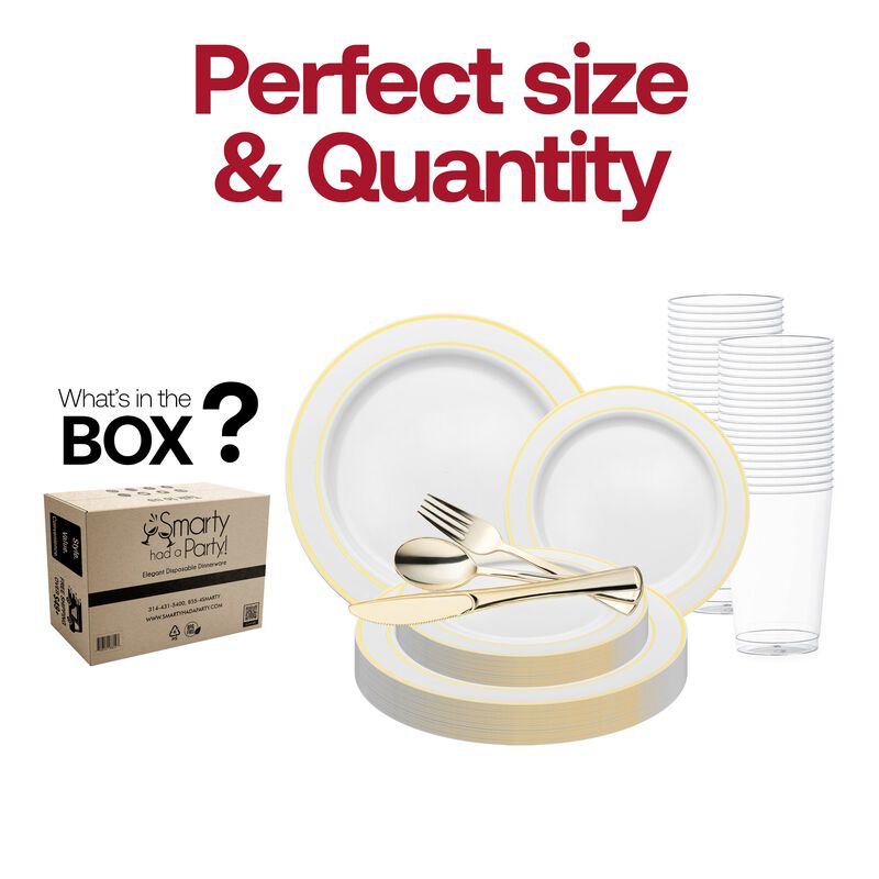 White with Gold Edge Rim Plastic Wedding Value Set (30 Sets) image number 3