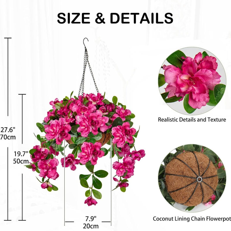Hot Pink Artificial Hanging Azalea Flowers Outdoor Garden Porch Decor image number 2