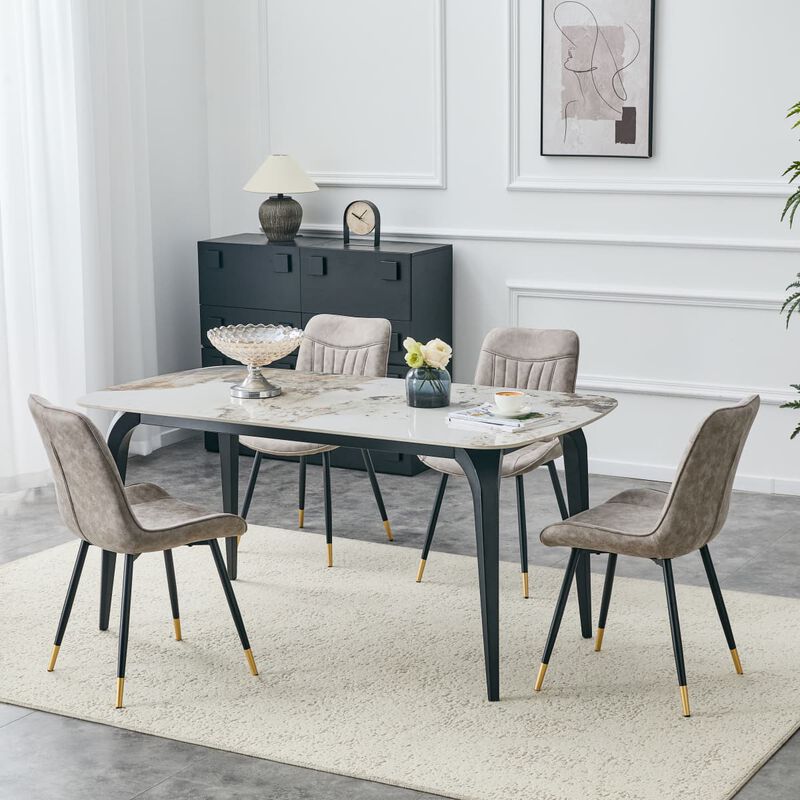 Set of 4 Dining Chairs PU Leather Side Dining Chairs with high back and stitched backrest Metal Leg Dining Chairs with leveling feet image number 5