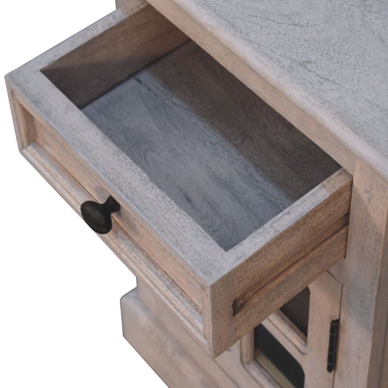 Solid Wood Stone Finish Nightstand  with Glazed1 Door 1 Drawer