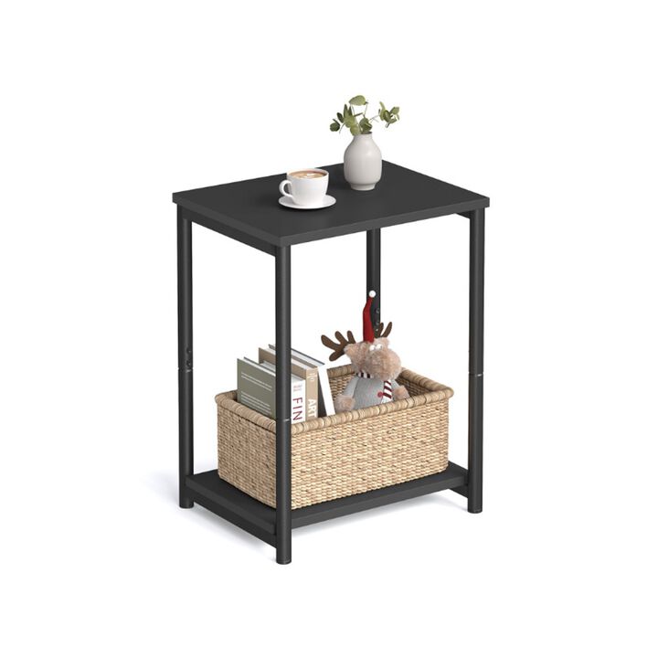 2-Tier Industrial Side Table &ndash; Compact Accent Table with Storage Shelf for Sofa Side, Bedside or Small Spaces
