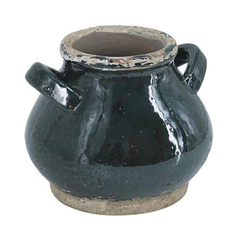 HomeRoots 7" Dark Green And Sand Terracotta Round Jug Vase image number 2