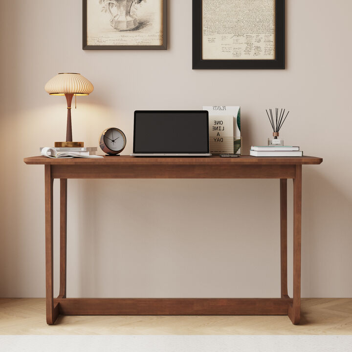 FUFU&GAGA Modern Desk with Rounded Corners, Rubber Wood Construction, (51.2 in. W x 27.6 in. D x 28.7 in. H), Light Brown
