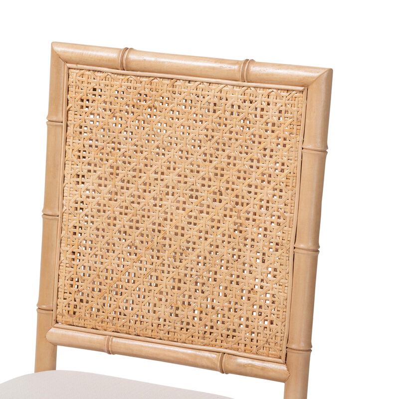 bali & pari Sandy Dining Chair - Crafted Wood and Natural Rattan Side Chair with Bamboo Motif and Upholstered Seat image number 4