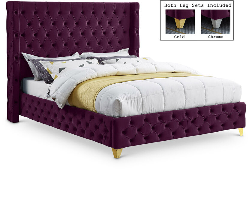 Meridian Furniture Savan Purple Velvet King Bed