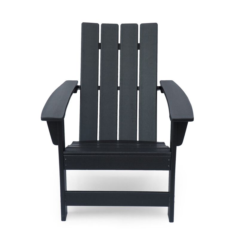 Elisa Outdoor Adirondack Chair, Waterfall Front, Slatted, Black Finish - Benzara